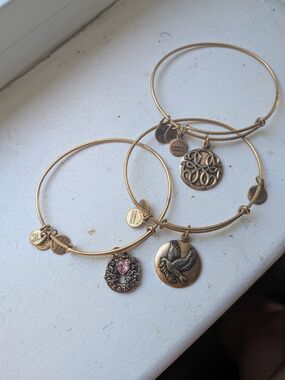 Set Of3 Alex and Ani Gold-Tone Charm Bangle Bracelets